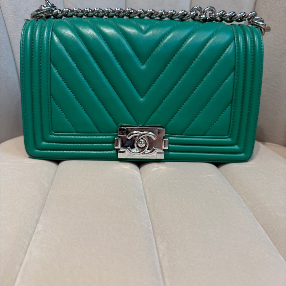💚FINAL Green Leather Chain Quilted Shoulder Bag